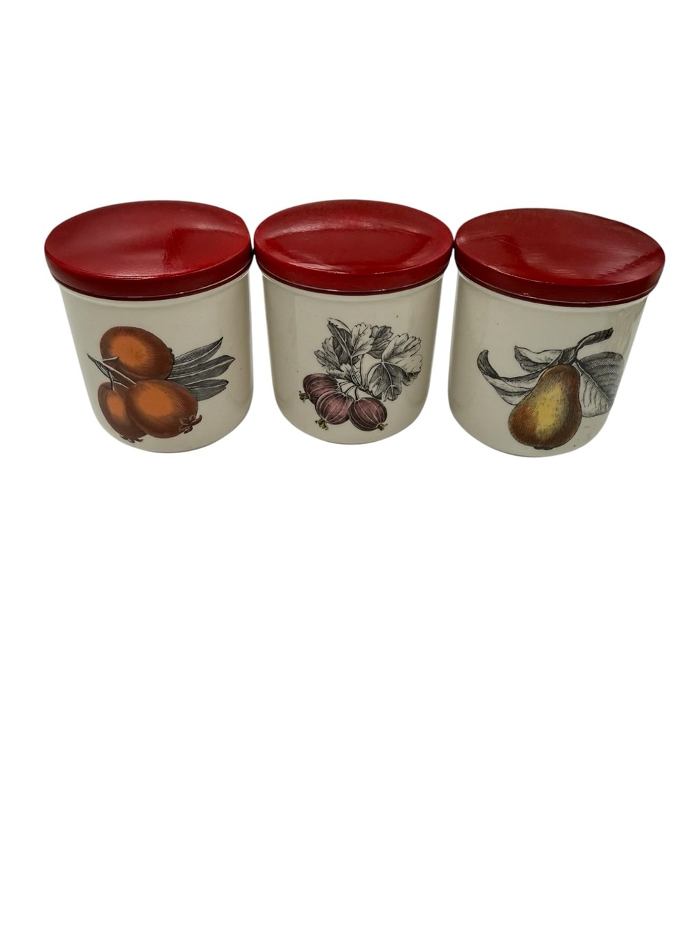 vintage Como Villeroy and Boch three piece canister set ceramic fruit motif.